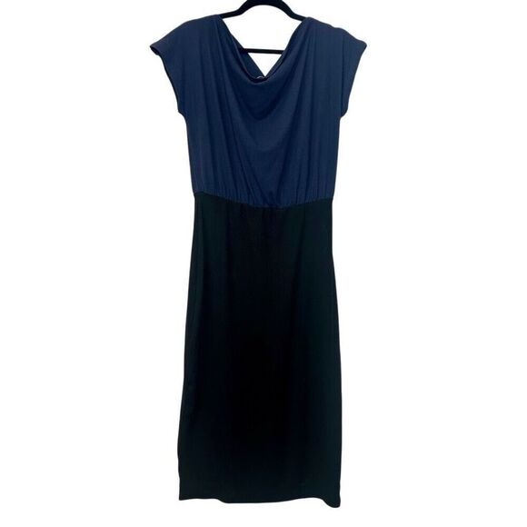 NWT Nordstom Rack Cowl Neck Ribbed Colorblock Sheath Dress Blue & Black Medium - Picture 2 of 5